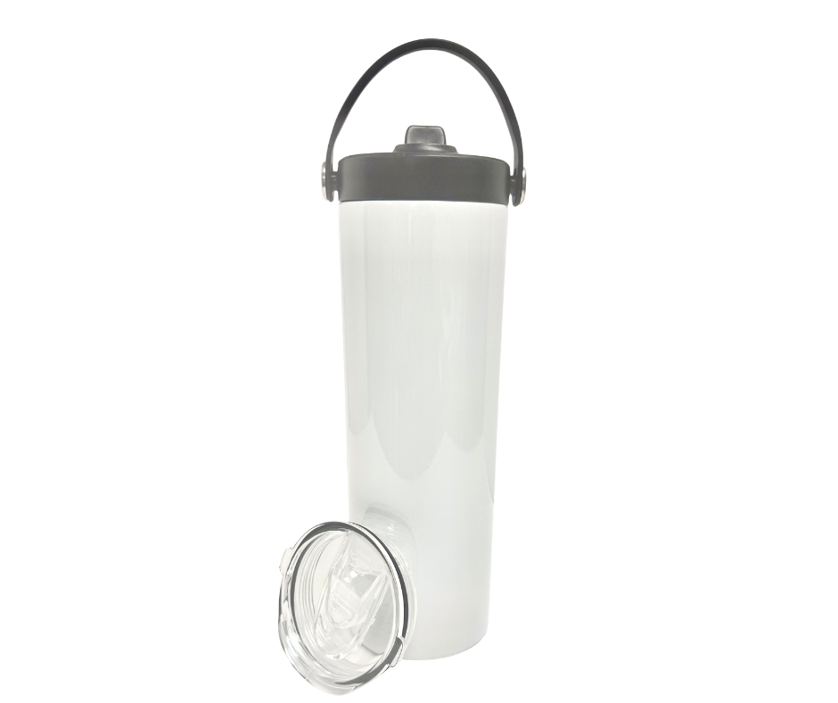20oz Sublimation Tumbler with Handle & Dual Lids – White Stainless Steel