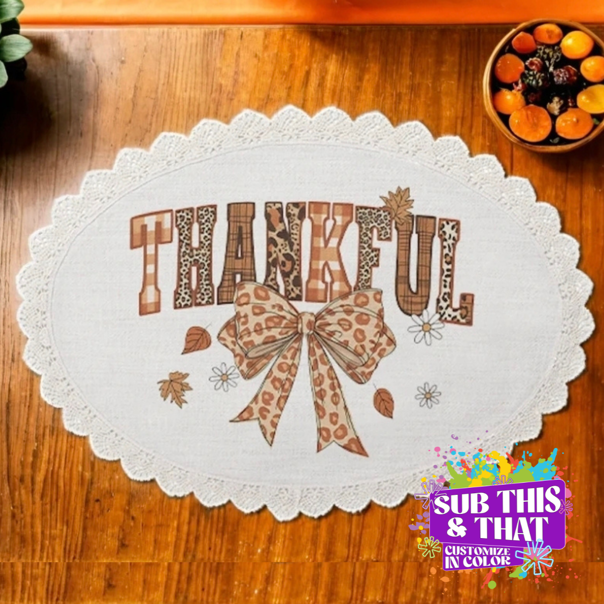 Sublimation Poly-Linen Placemat with Lace Trim (Oval)