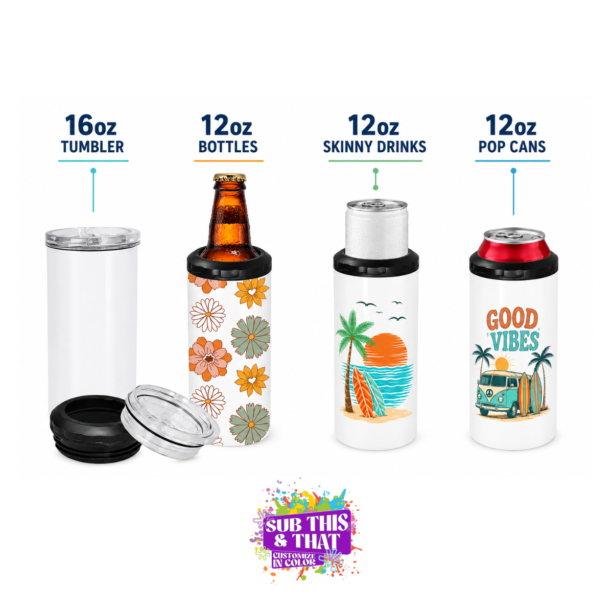 Sublimation 4-in-1 Stainless Steel Can Cooler