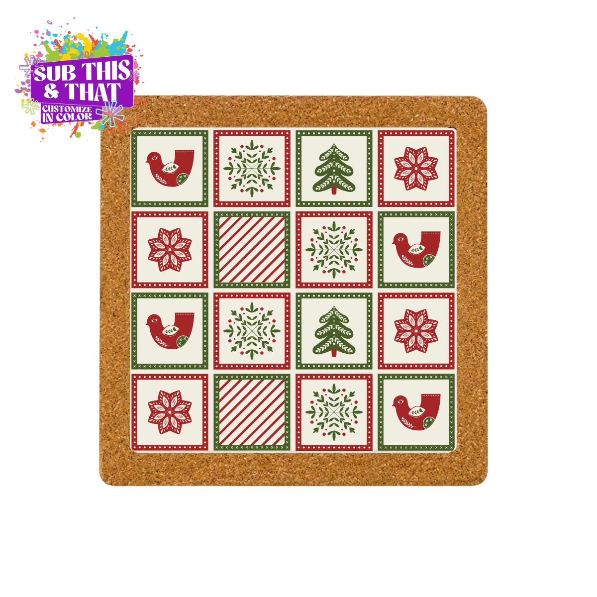 6 x 6 Cork Trivet with 4 x 4 Sublimation Ceramic Tile | Hot Pad Blank | Sublimation Trivet for Kitchen Décor