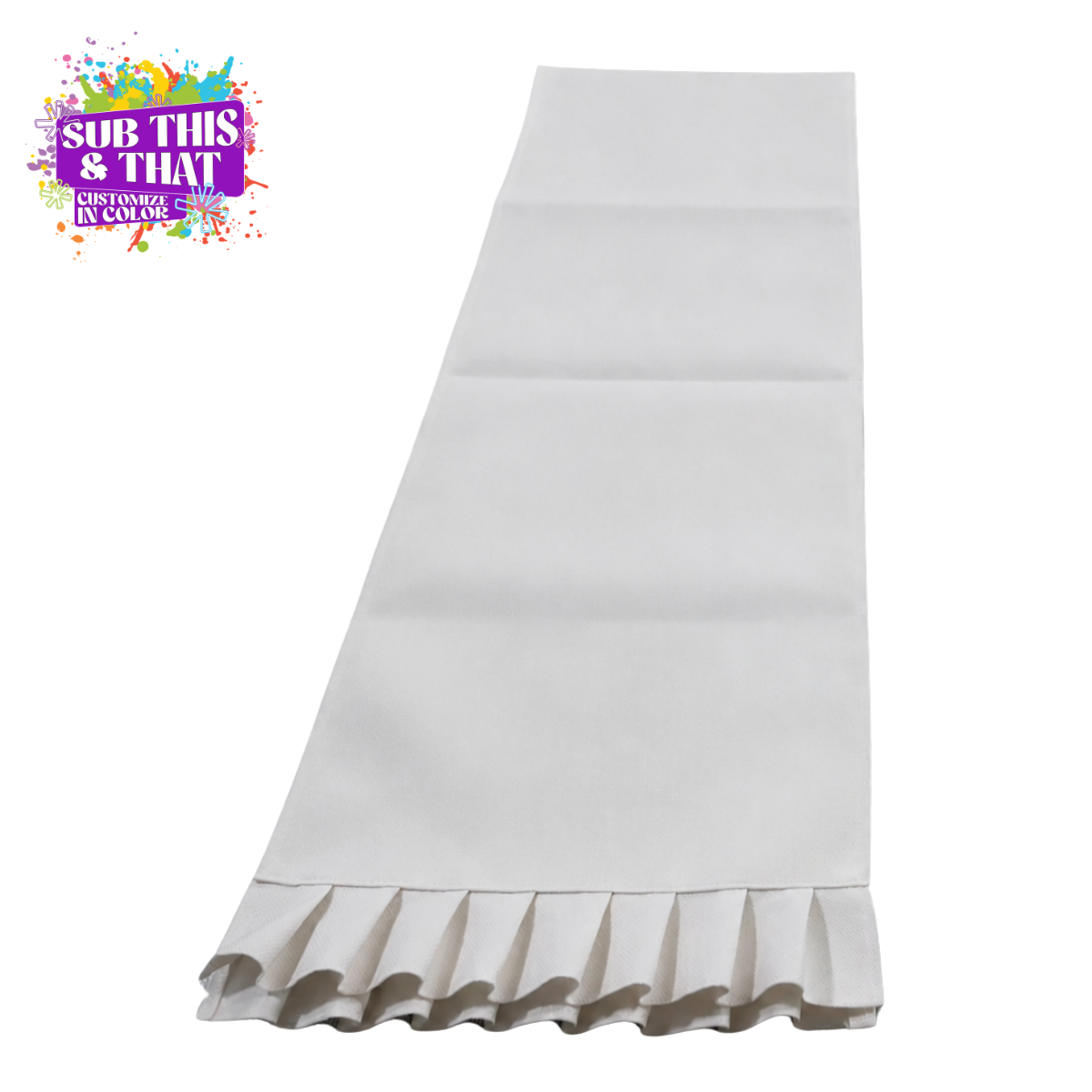 70 x 13 Inch Cream Sublimation Table Runner with Ruffles | Polyester Table Runner Blank | Sublimation Table Décor