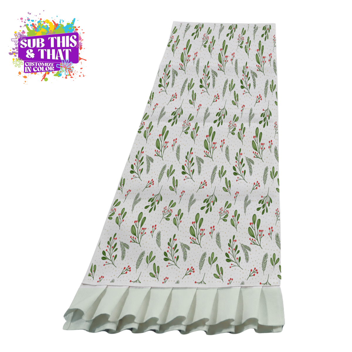 70 x 13 Inch Cream Sublimation Table Runner with Ruffles | Polyester Table Runner Blank | Sublimation Table Décor