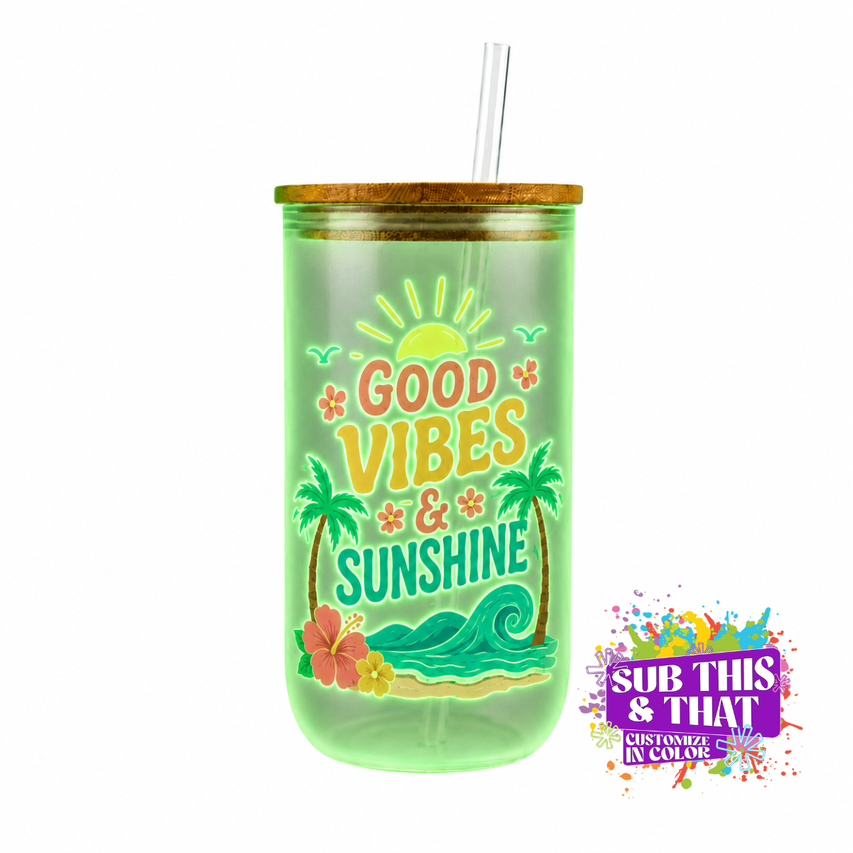 18oz Green Glow-in-the-Dark Sublimation Wine Glass Tumbler