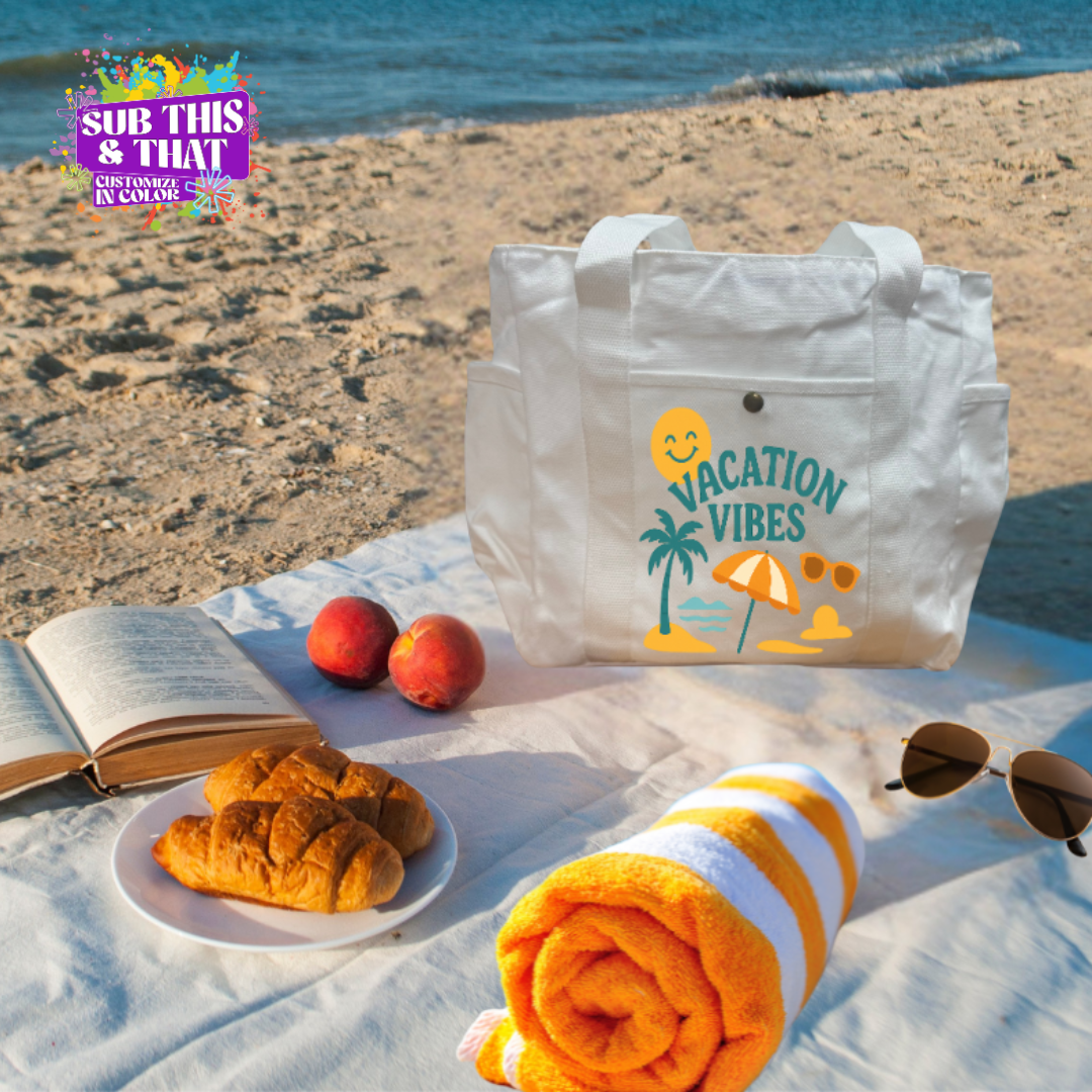 Sublimation Polyester 3 Pocket Beach/ Grocery Shopping Travel Bag