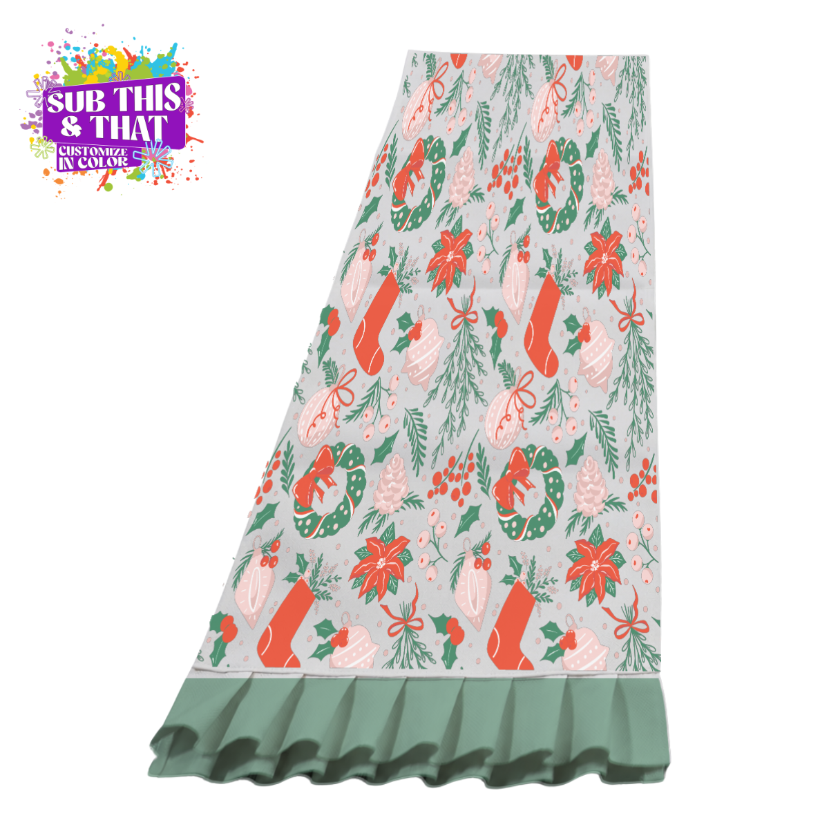 70 x 13 Inch Cream Sublimation Table Runner with Ruffles | Polyester Table Runner Blank | Sublimation Table Décor