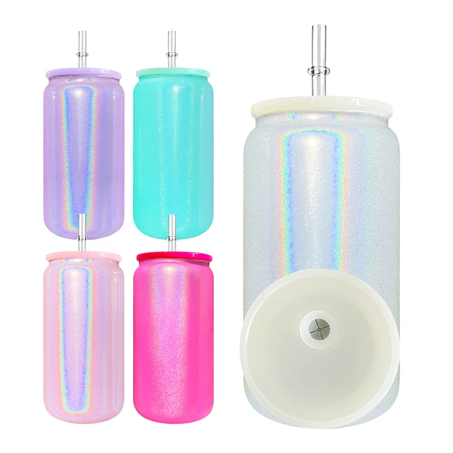 16oz Sublimation SHIMMER GLITTER Pastel Glass Tumbler With Colored Lid (Copy)