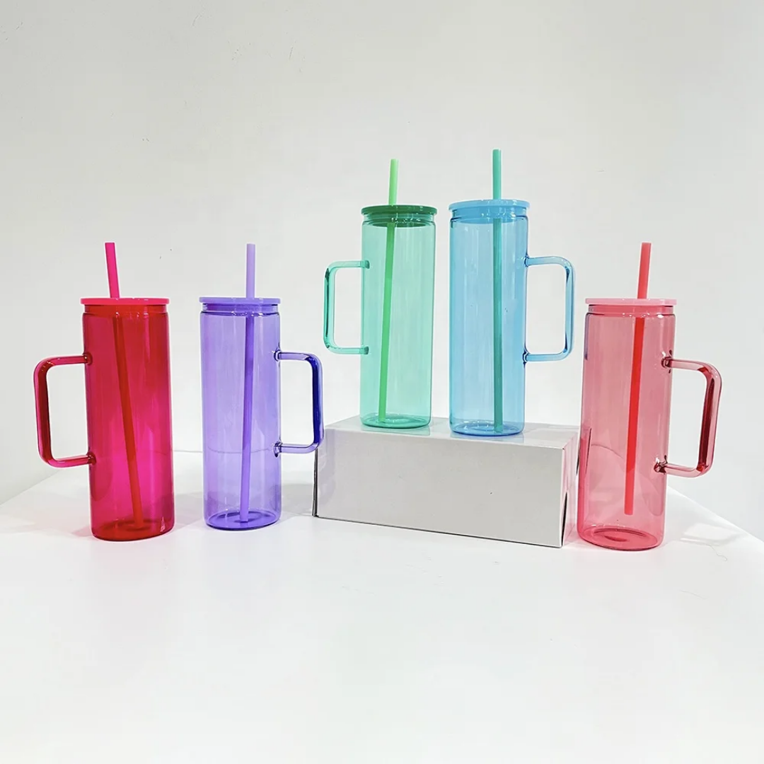 20oz Skinny Colored Glass Tumbler With Handle