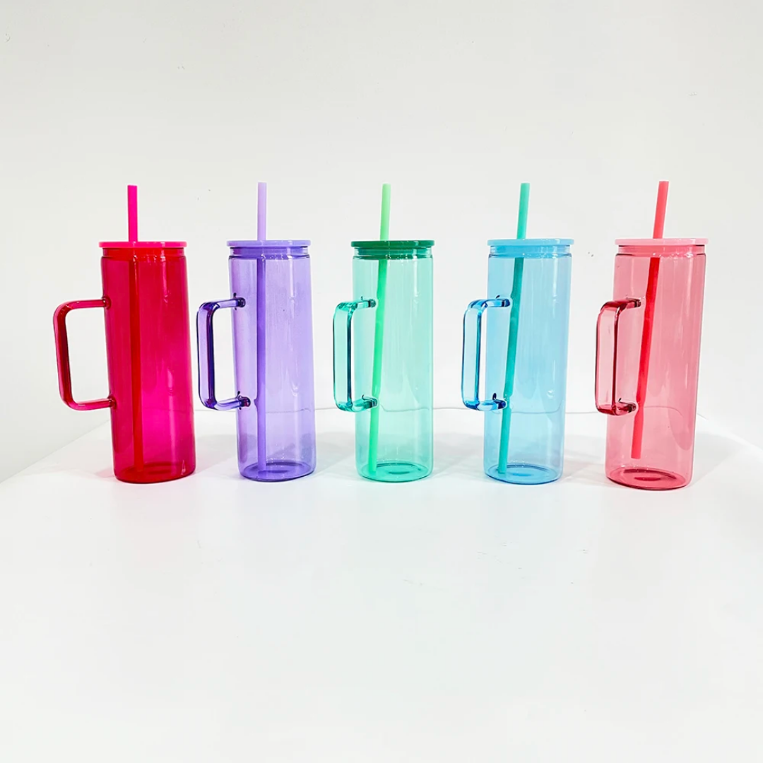 20oz Skinny Colored Glass Tumbler With Handle