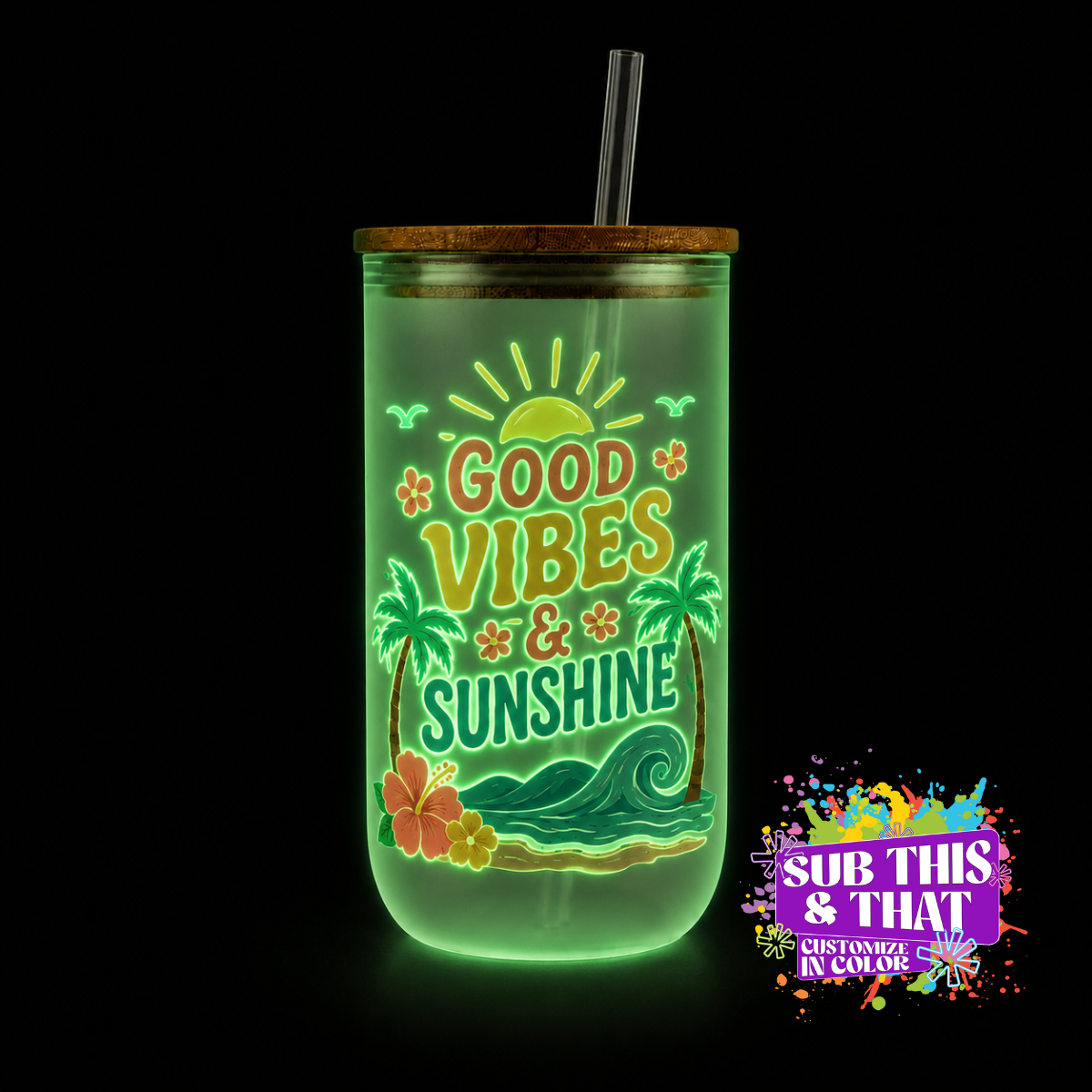 18oz Green Glow-in-the-Dark Sublimation Wine Glass Tumbler