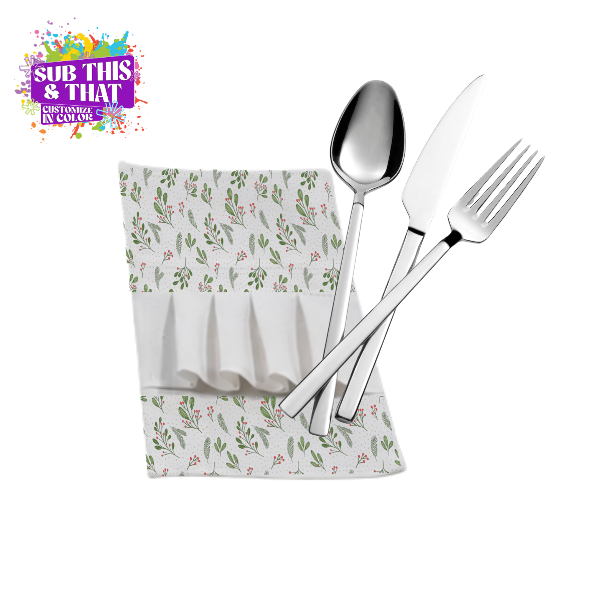 8.5 x 4 Inch Sublimation Polyester Cutlery Holder with Ruffles | Utensil Silverware Holder Blank | Table Setting Sublimation Blank