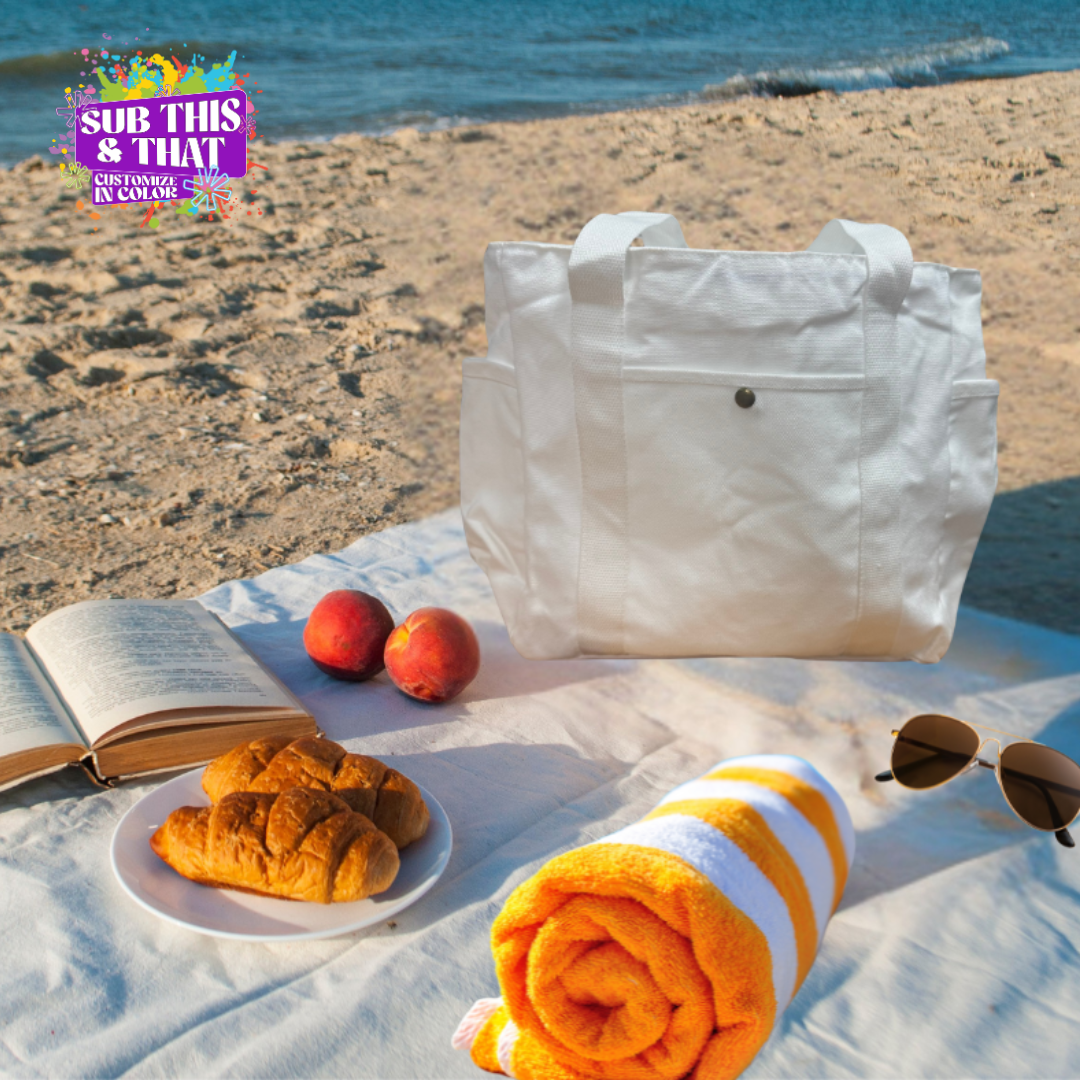 Sublimation Polyester 3 Pocket Beach/ Grocery Shopping Travel Bag