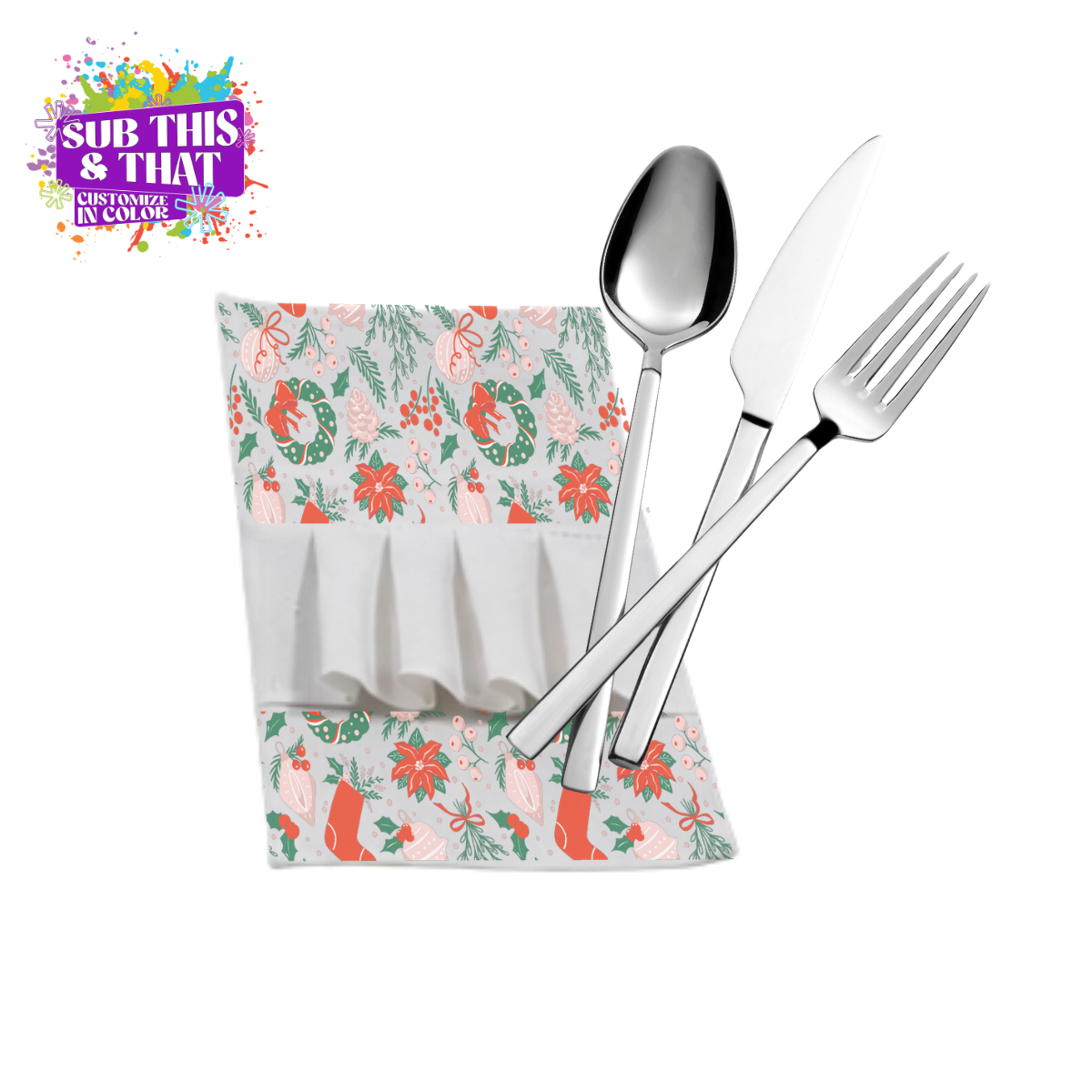 8.5 x 4 Inch Sublimation Polyester Cutlery Holder with Ruffles | Utensil Silverware Holder Blank | Table Setting Sublimation Blank