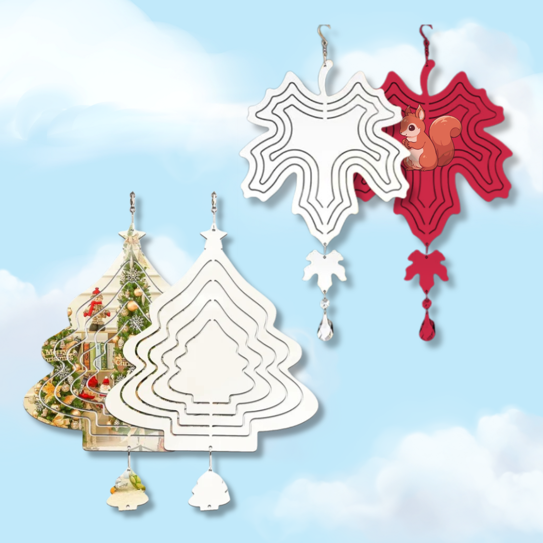 10-Inch Double-Sided Sublimation Wind Spinners - Christmas Tree or Leaf with Dangling Accents