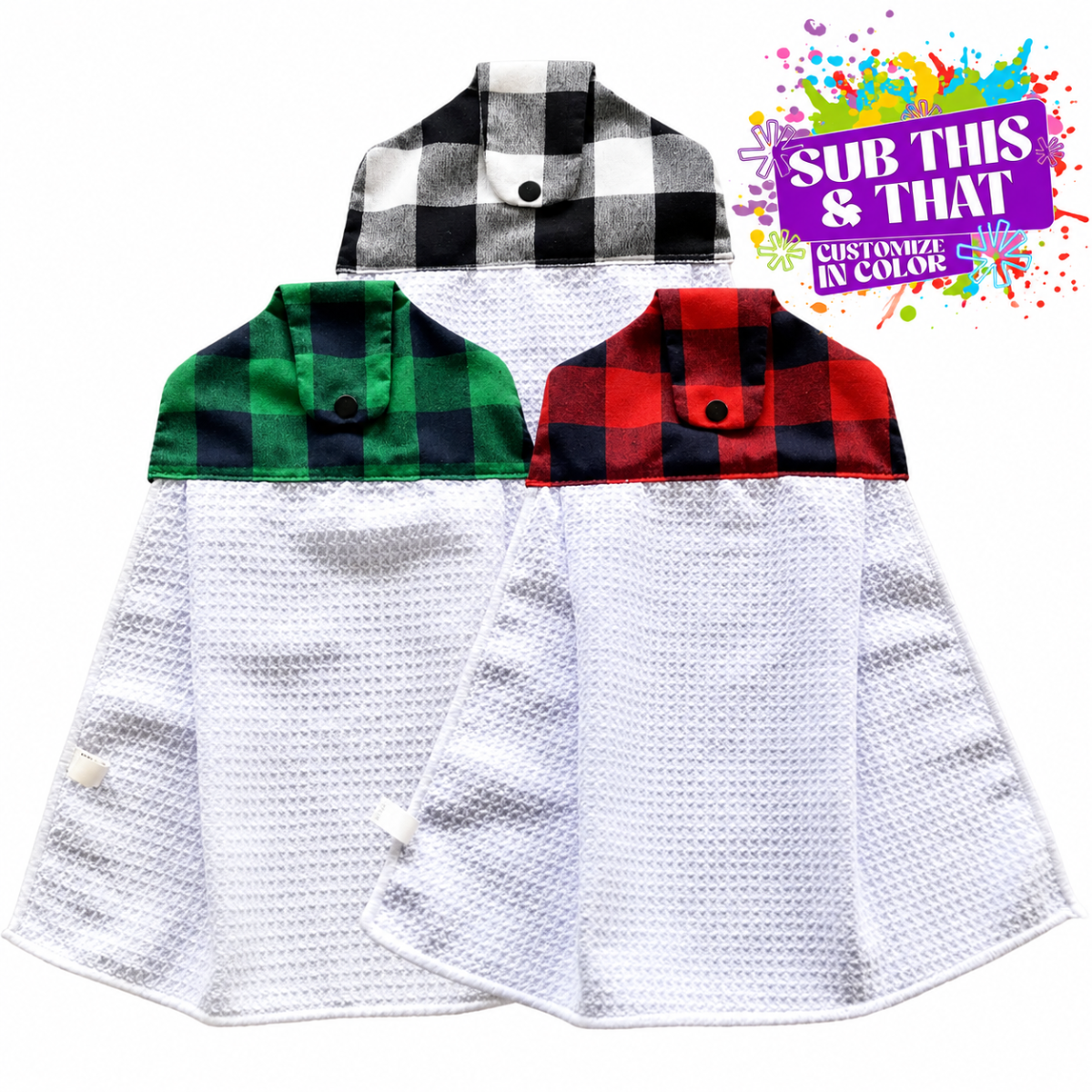 Buffalo Plaid Sublimation Hanging Kitchen Towels 15" x 15"