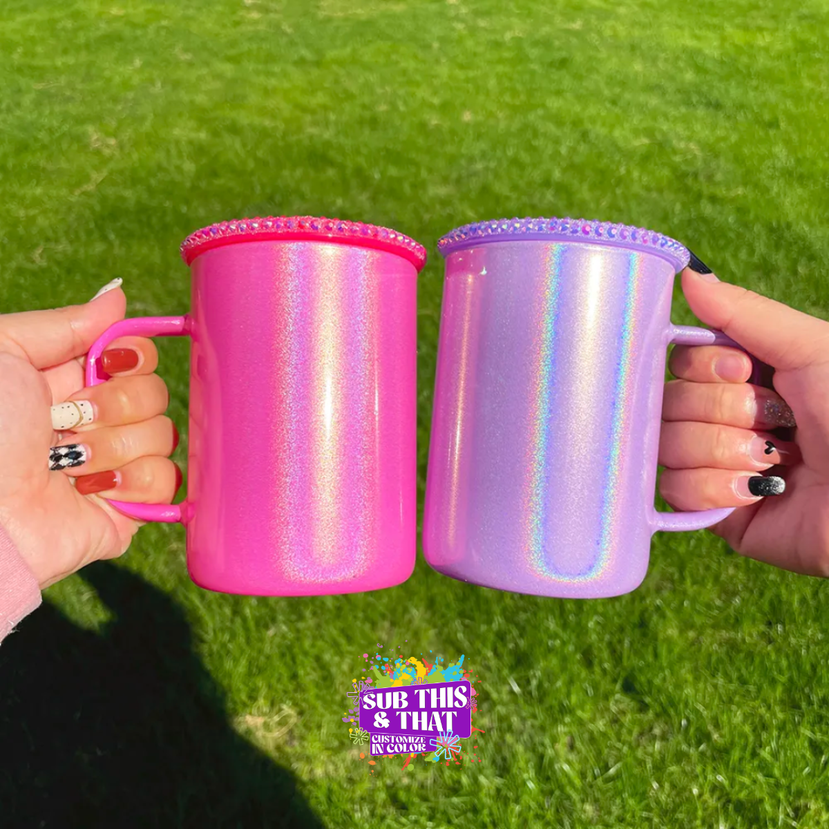 16oz Shimmer Glitter Glass Tumbler with Bling Lid