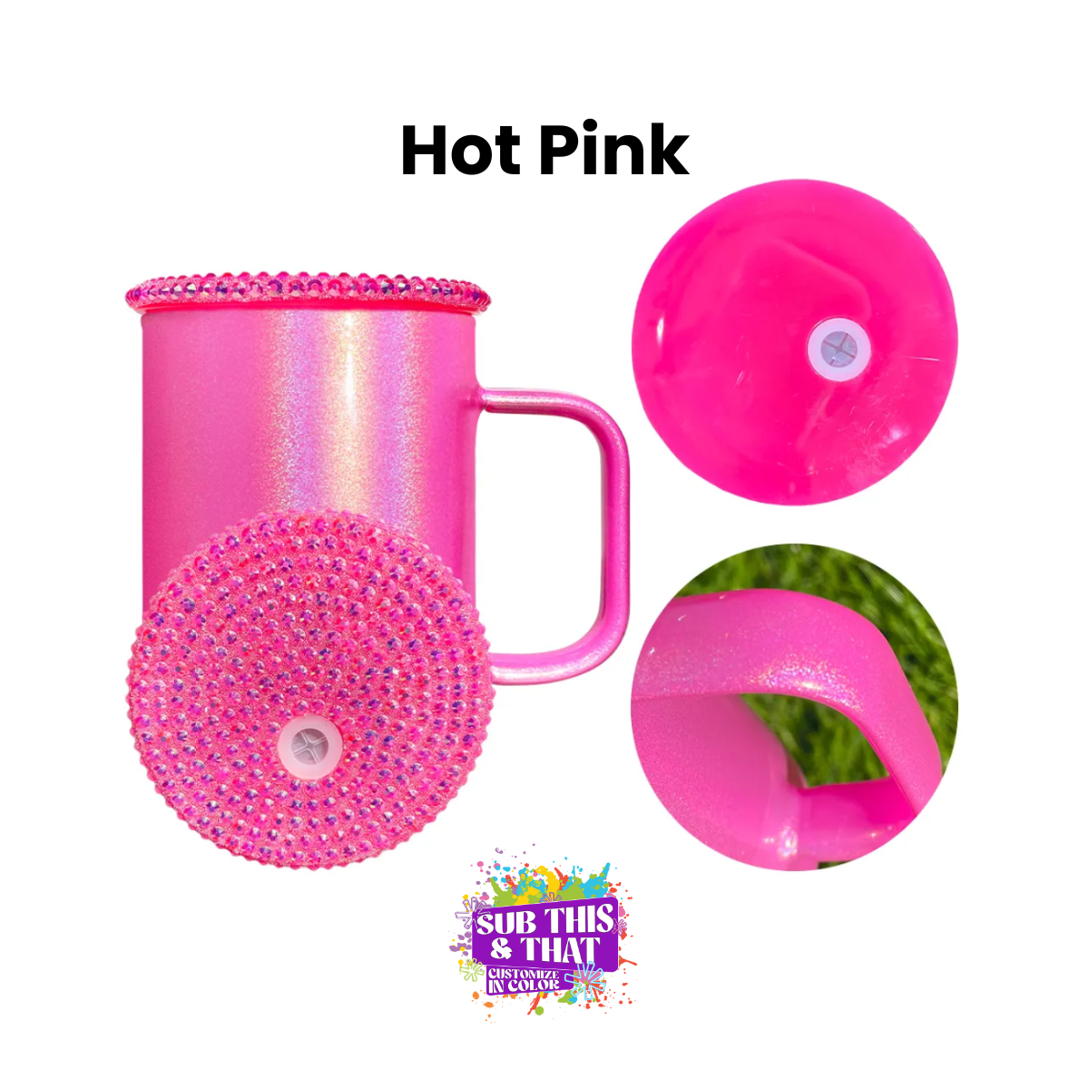 16oz Shimmer Glitter Glass Tumbler with Bling Lid