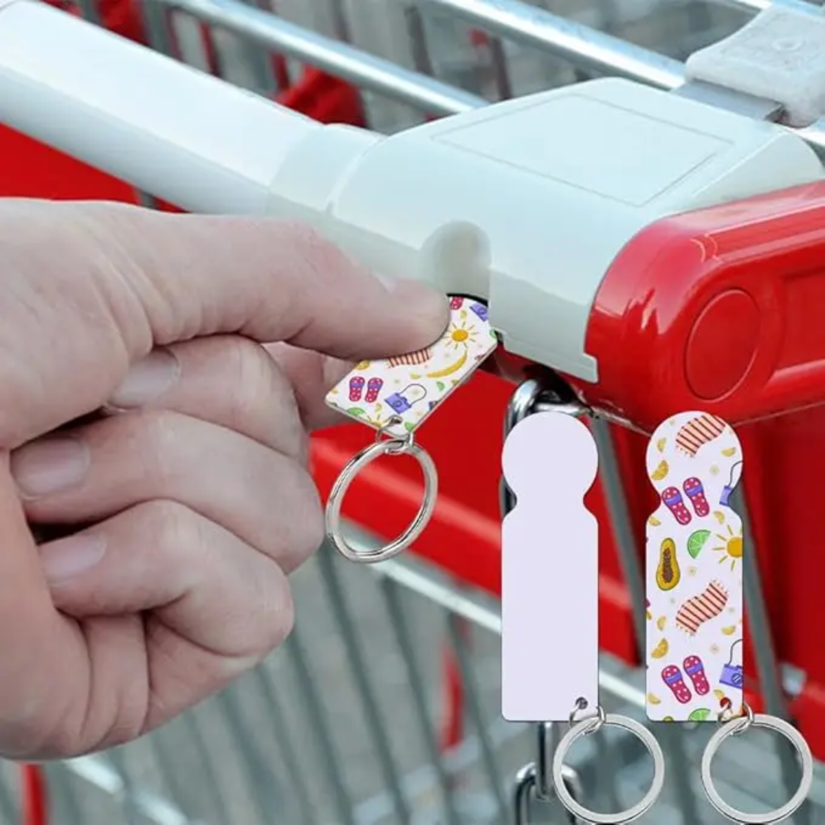 Sublimation Shopping Cart Quarter Keychain | Double-Sided Metal Quarter Holder Keychain Blank | Grocery Cart Coin Sublimation Blank
