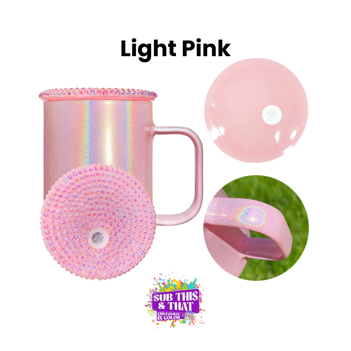 16oz Shimmer Glitter Glass Tumbler with Bling Lid