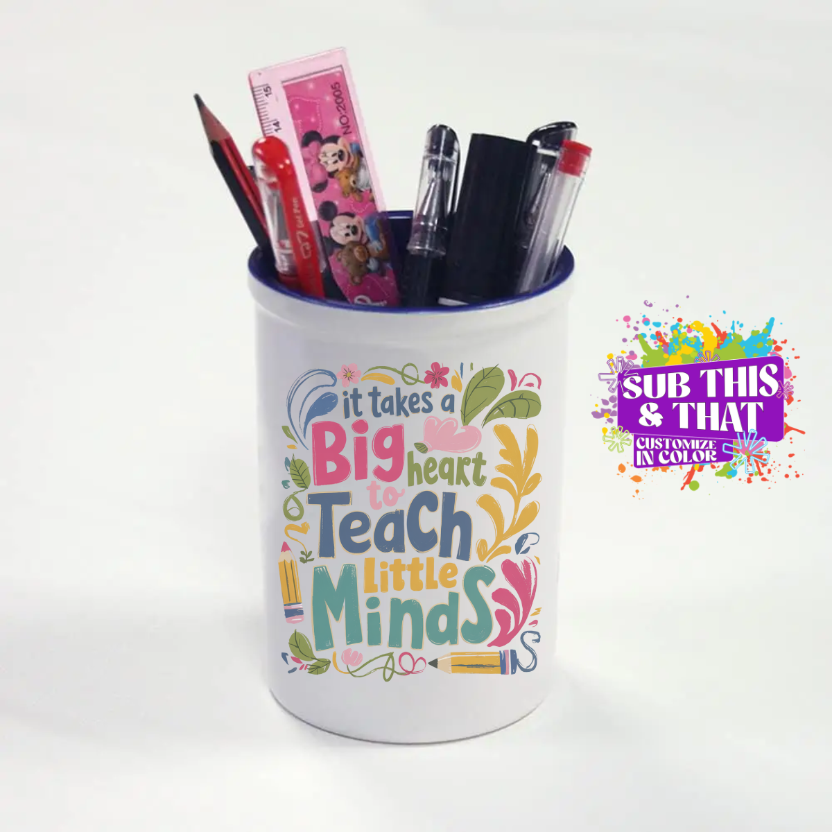 Sublimation Ceramic Pencil Holder Caddy (Blue Interior)