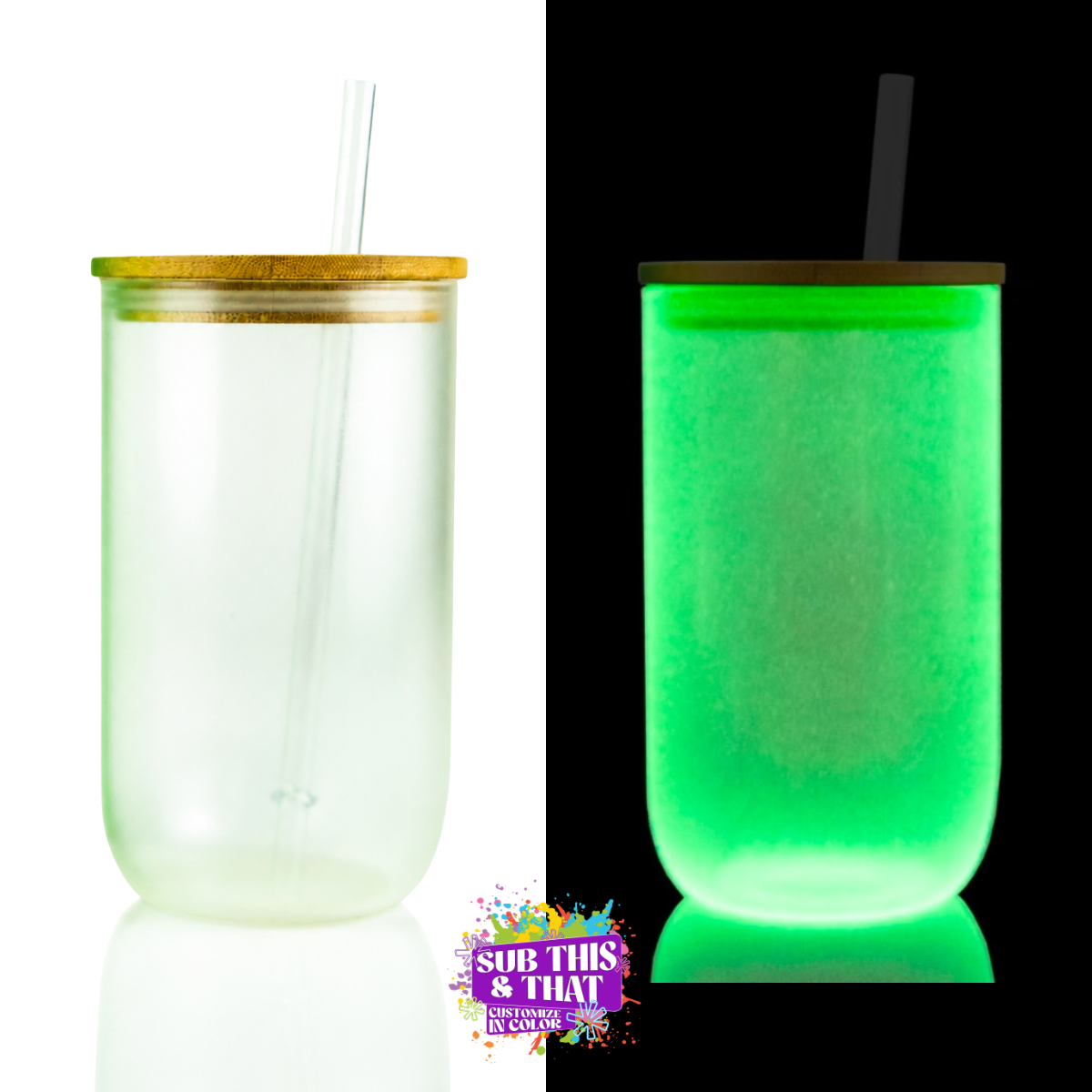 18oz Green Glow-in-the-Dark Sublimation Wine Glass Tumbler