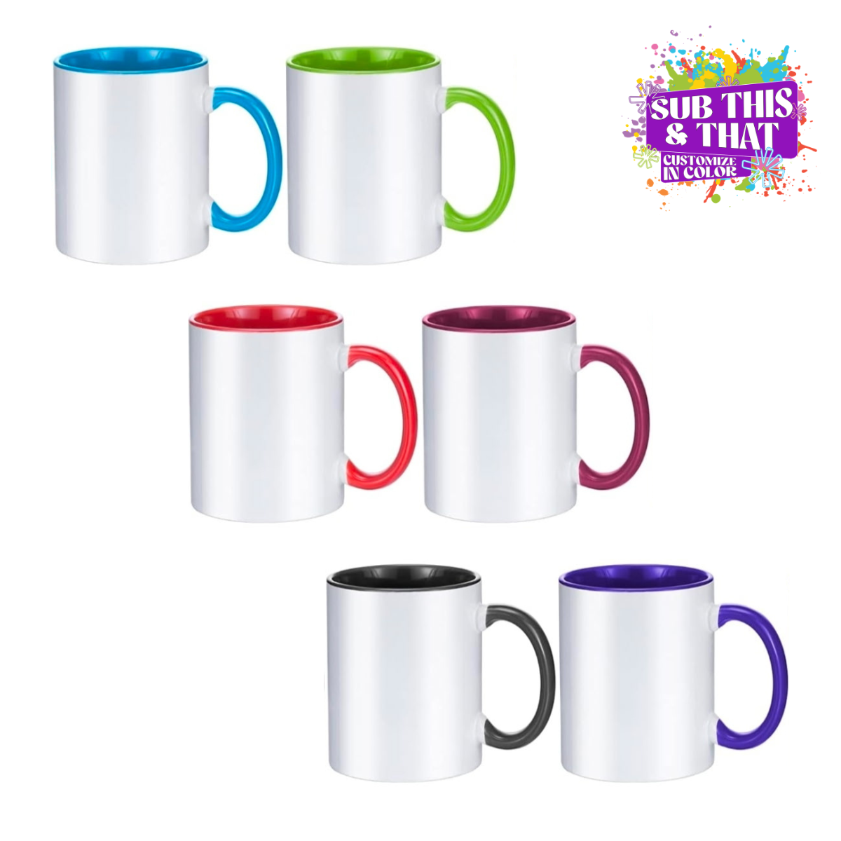 11oz Sublimation Ceramic Mug with Colored Rim & Handle