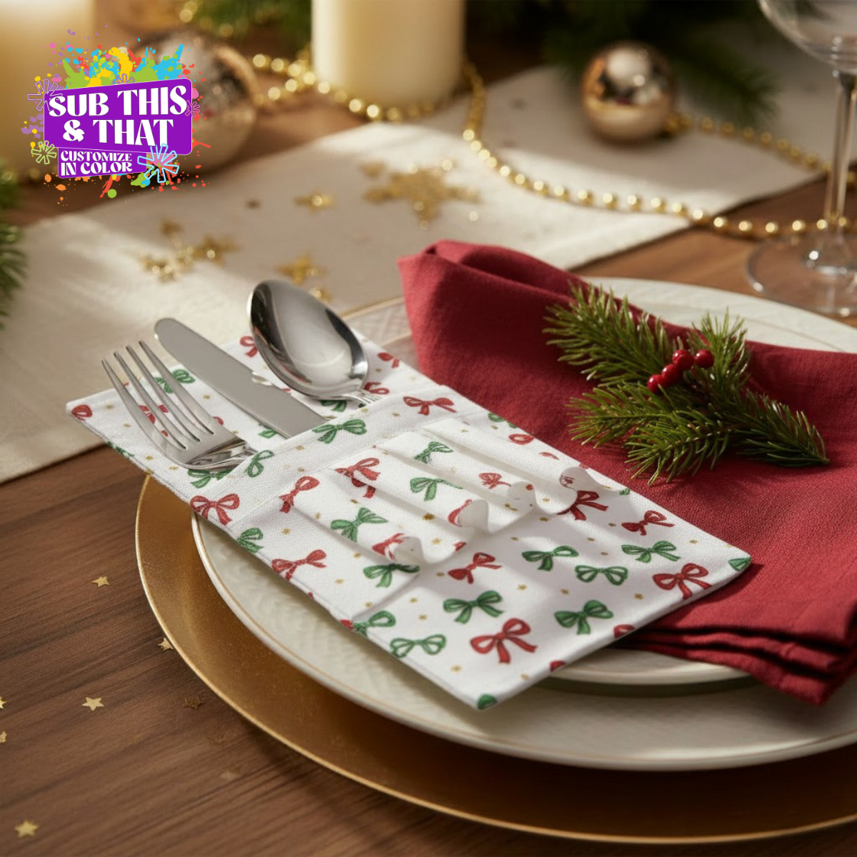 8.5 x 4 Inch Sublimation Polyester Cutlery Holder with Ruffles | Utensil Silverware Holder Blank | Table Setting Sublimation Blank