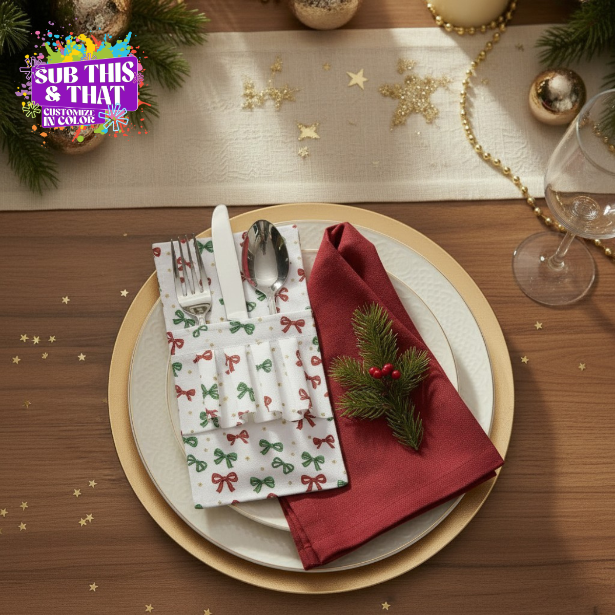 8.5 x 4 Inch Sublimation Polyester Cutlery Holder with Ruffles | Utensil Silverware Holder Blank | Table Setting Sublimation Blank