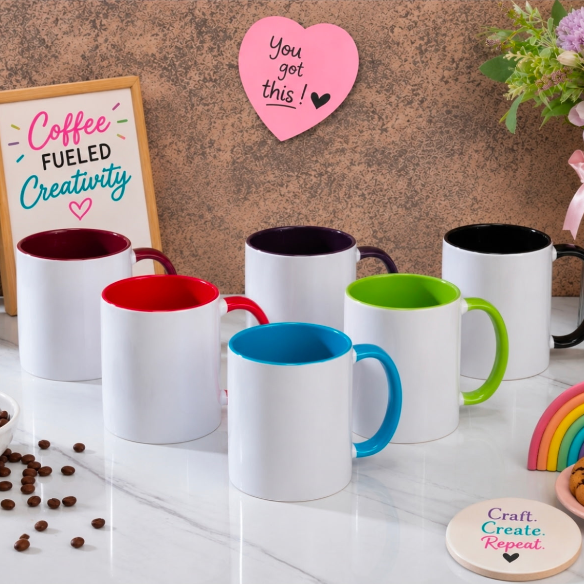 11oz Sublimation Ceramic Mug with Colored Rim & Handle