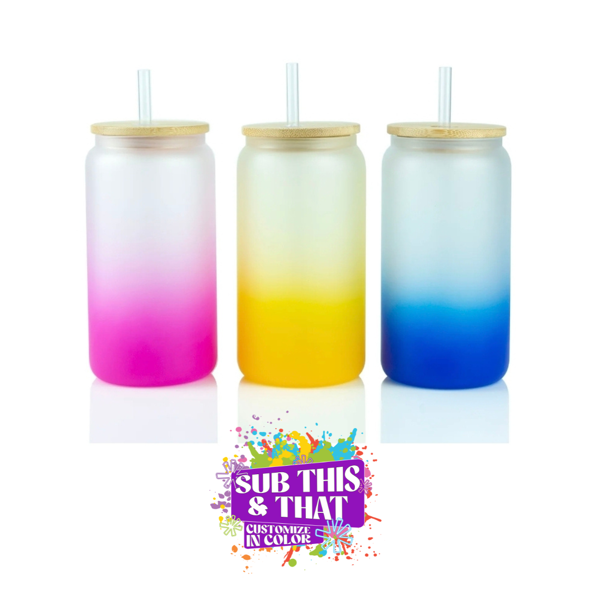16oz Sublimation Gradient Glass Can Tumbler (Bamboo Lid + Straw)