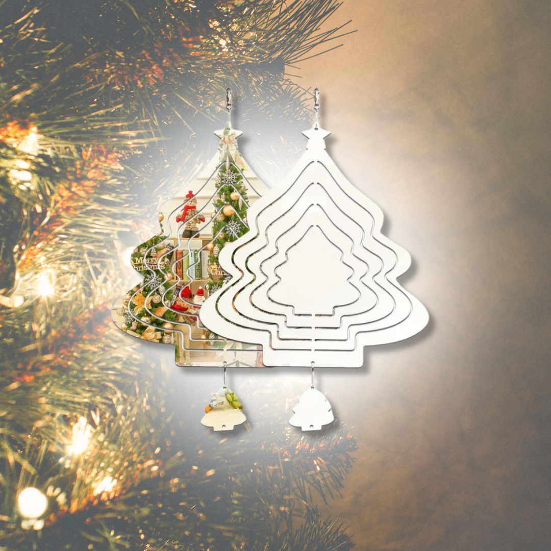 10-Inch Double-Sided Sublimation Wind Spinners - Christmas Tree or Leaf with Dangling Accents