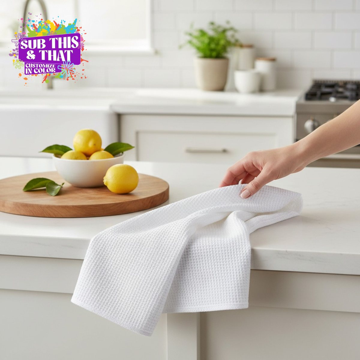 16 x 24 Sublimation Waffle Weave Kitchen Towel Blank | White Polyester Tea Towel | Sublimation Ready Dish Towel