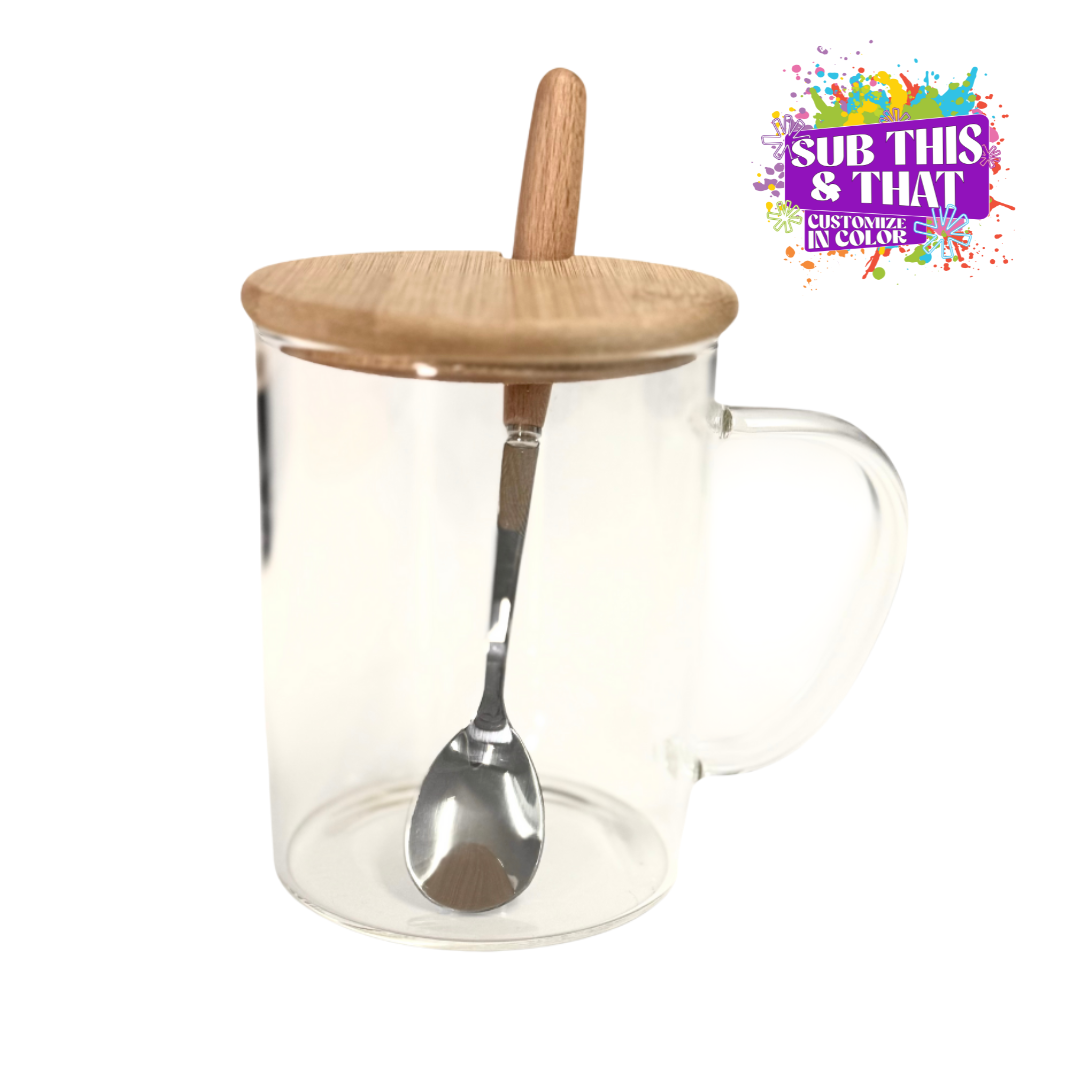 16oz Glass Breakfast Cup with Spoon – Customizable Coffee, Tea, & Beve