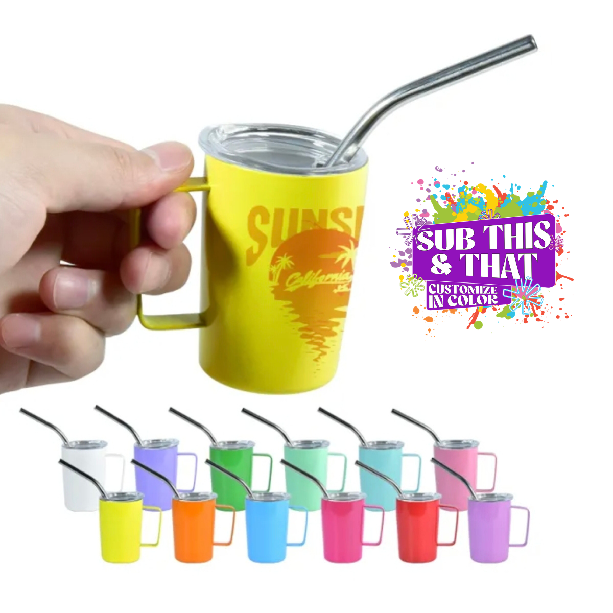 3oz Mini Sublimation Shot Glass with Handle (Includes Lid + Straw)
