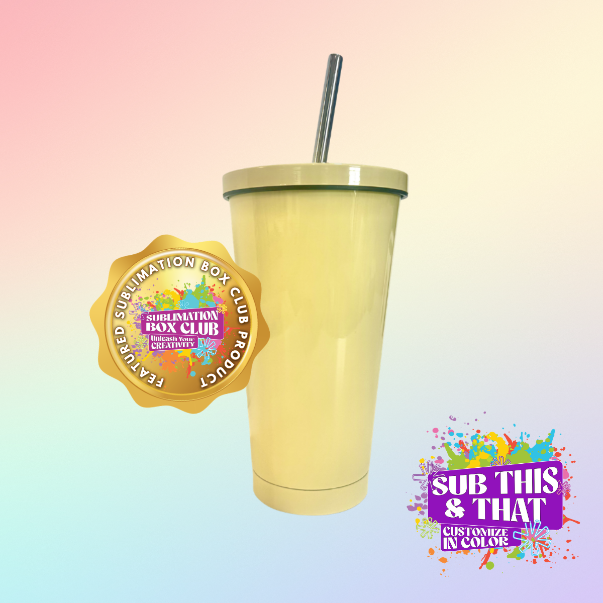 15oz Pastel Stainless Steel Sublimation Tumbler with Metal Straw