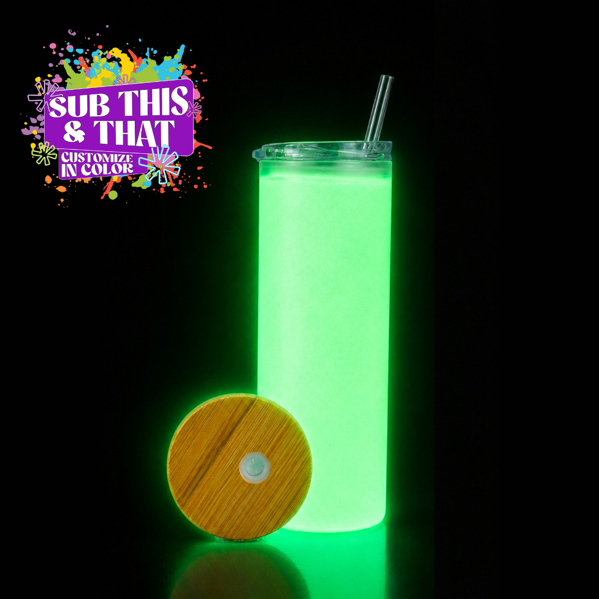 20oz Sublimation Blank Glow Glass Skinny Tumbler