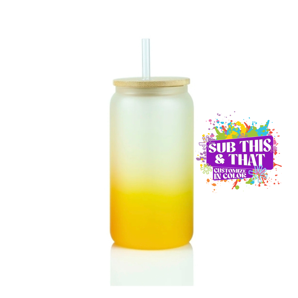 16oz Sublimation Gradient Glass Can Tumbler (Bamboo Lid + Straw)