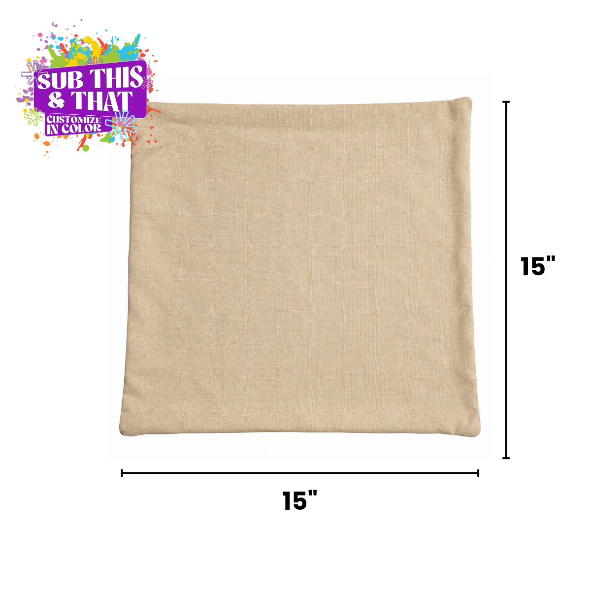 15" x 15" Beige Sublimation Polyester Pillow Cover