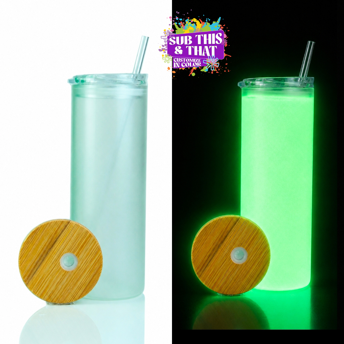 20oz Sublimation Blank Glow Glass Skinny Tumbler