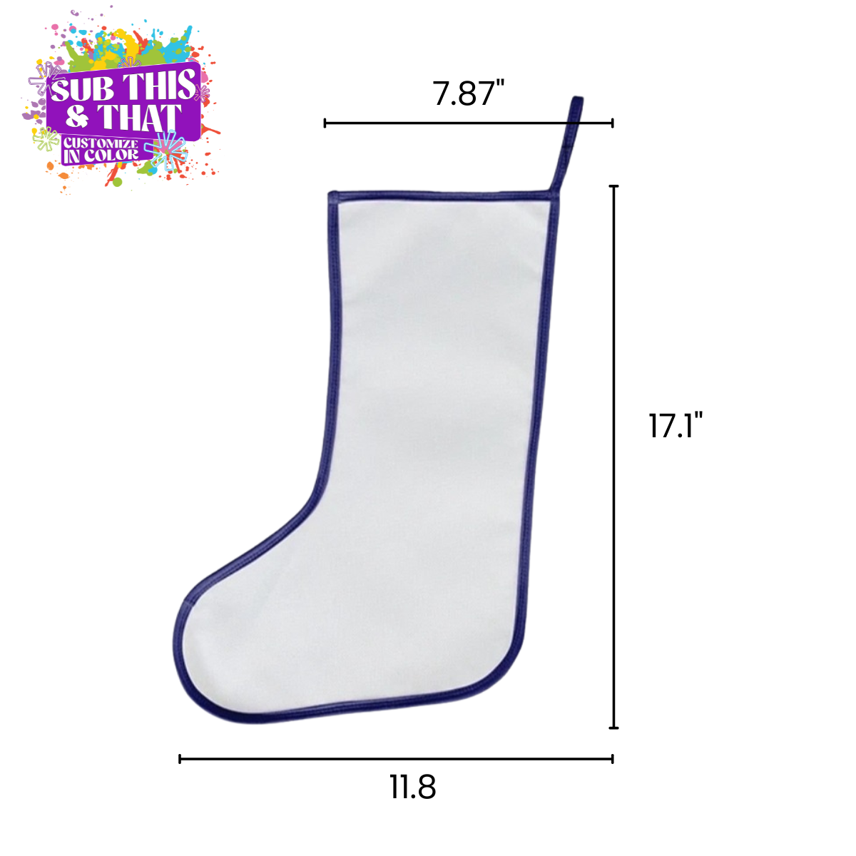 Polyester Christmas Stocking with Colored Trim – Sublimation-Ready Personalized Holiday Stocking