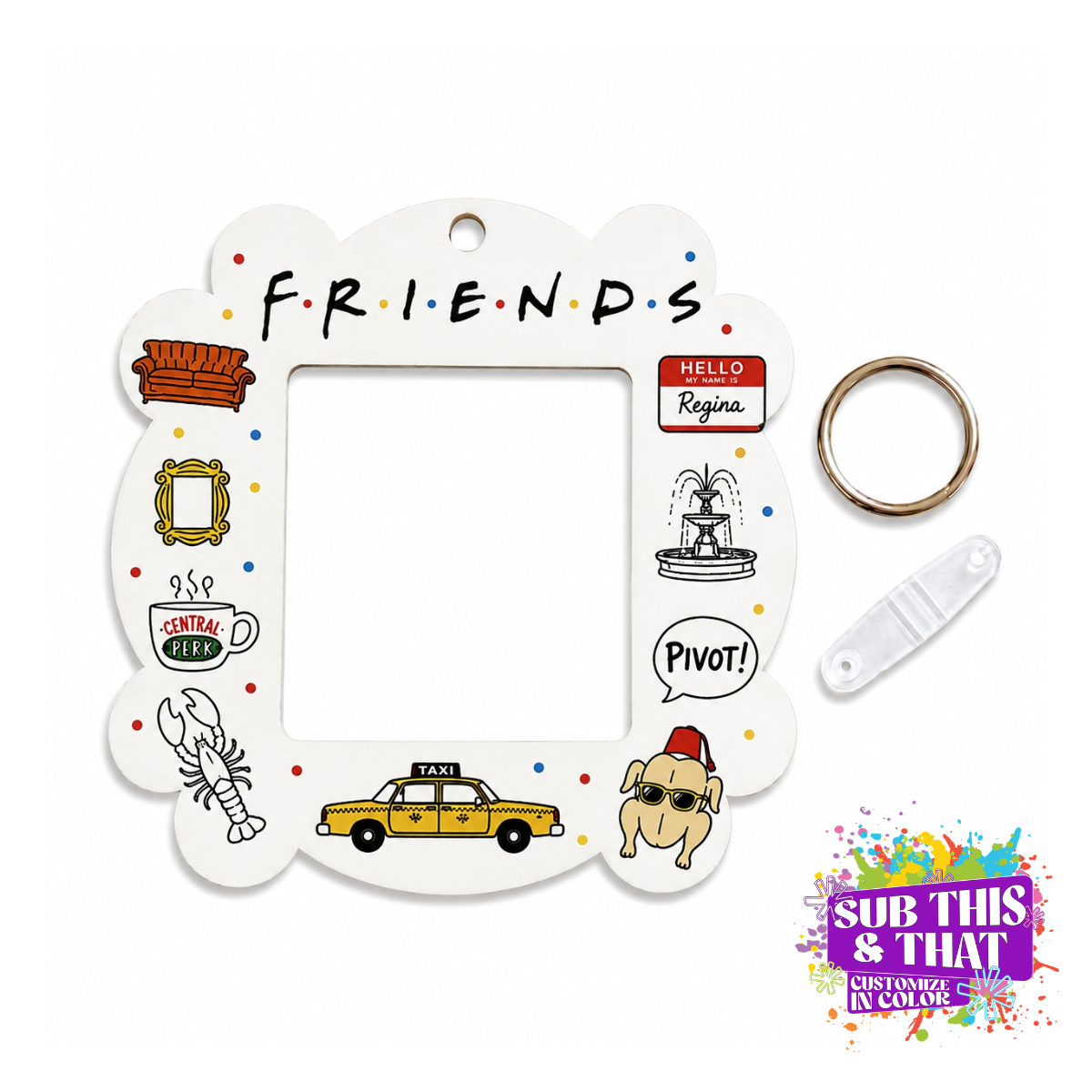 Sublimation MDF Friends Frame Keychain Bag Tag