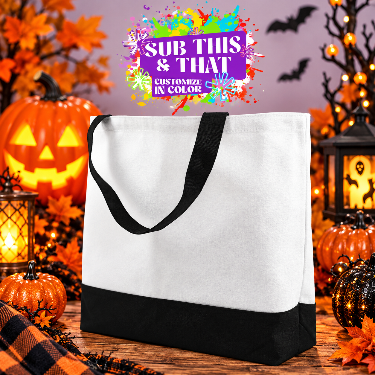 Large Polyester Sublimation Tote Bag – Black Bottom
