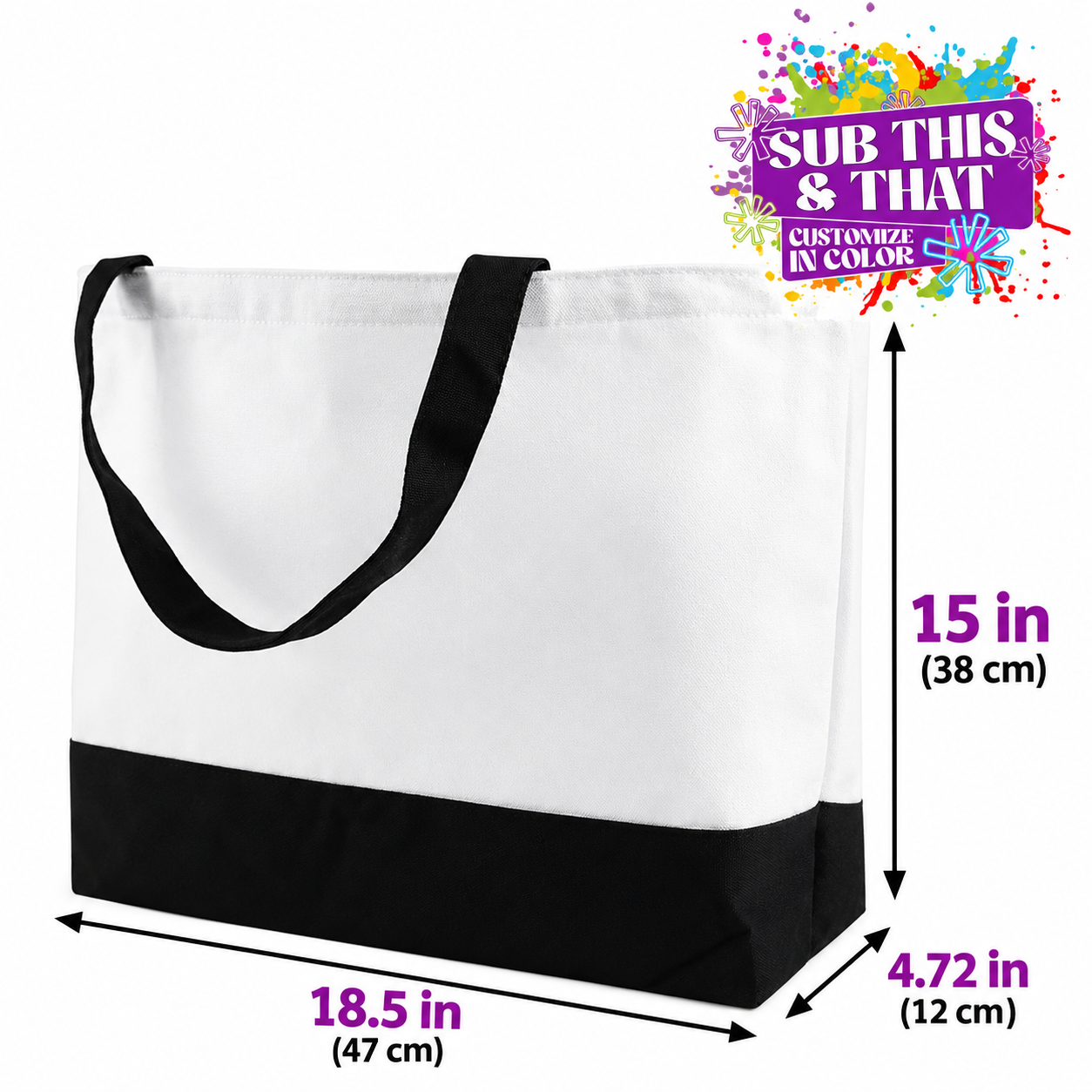 Large Polyester Sublimation Tote Bag – Black Bottom