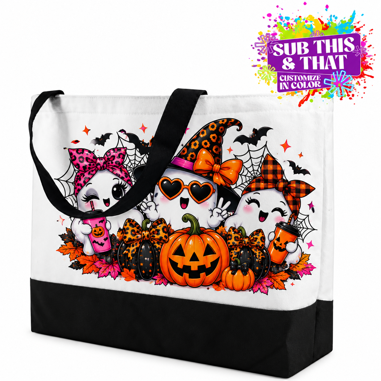 Large Polyester Sublimation Tote Bag – Black Bottom