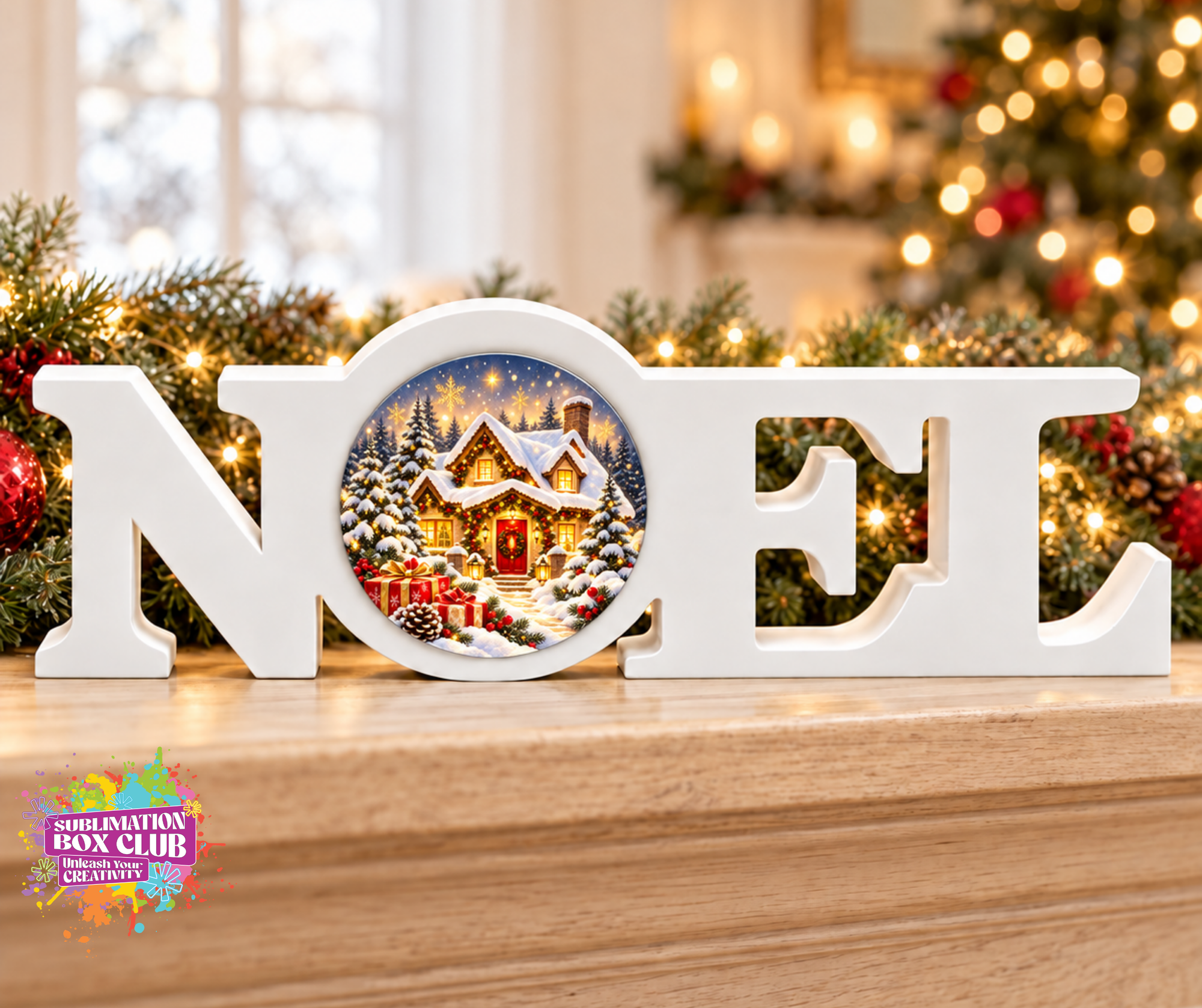 Wooden NOEL Christmas Sign with Metal Sublimation Insert
