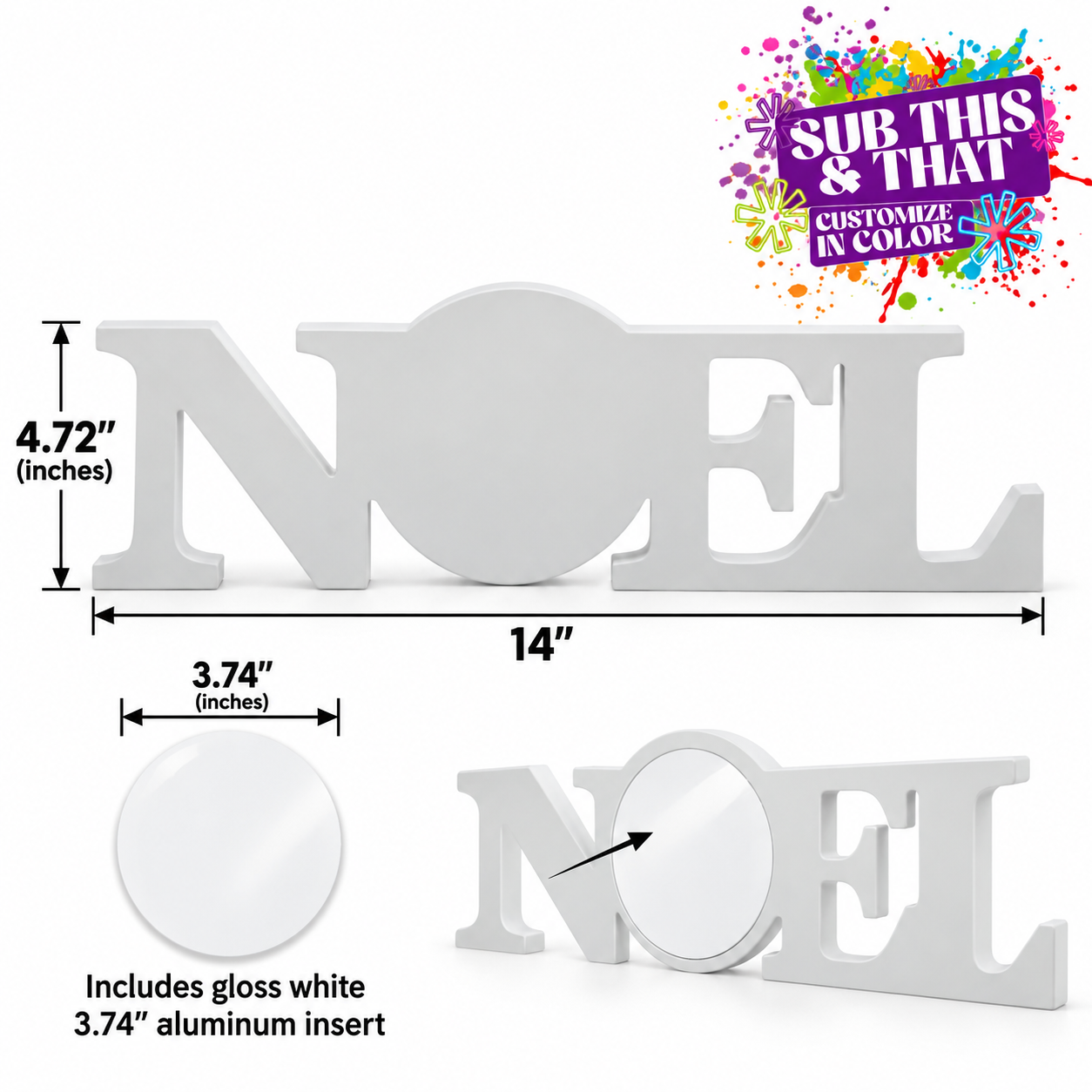 Wooden NOEL Christmas Sign with Metal Sublimation Insert