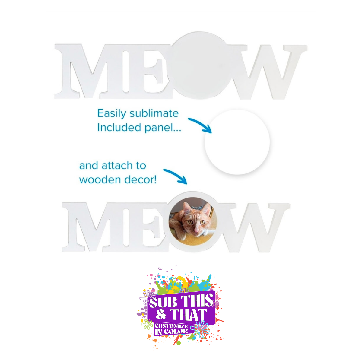Sublimation Meow Wood Photo Panel Block with Metal Insert