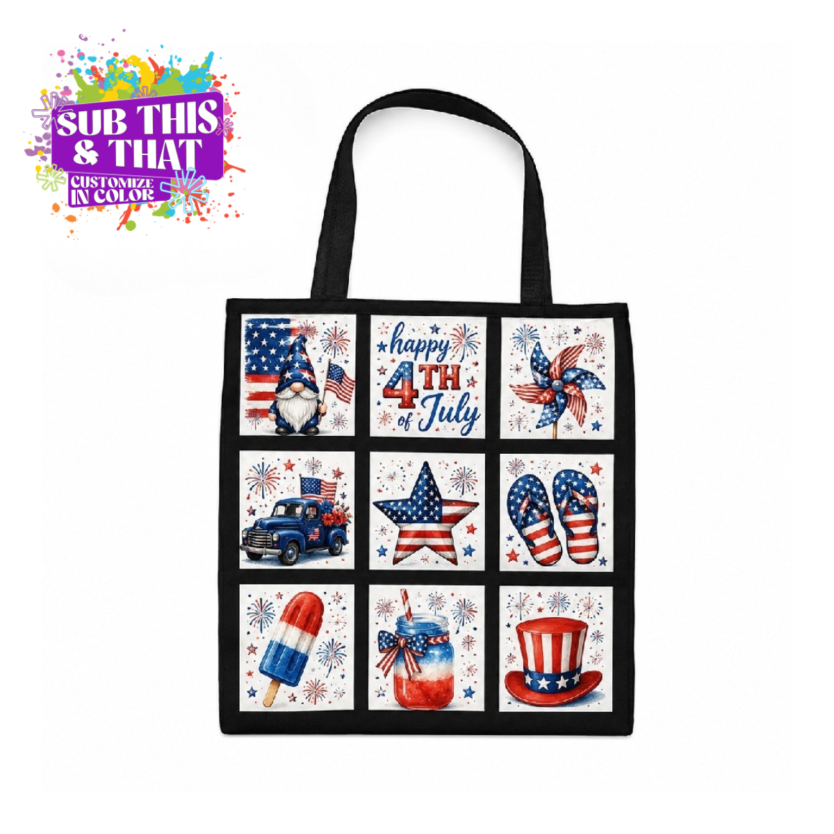 Sublimation 9-Panel Thick Canvas Photo Tote Bag