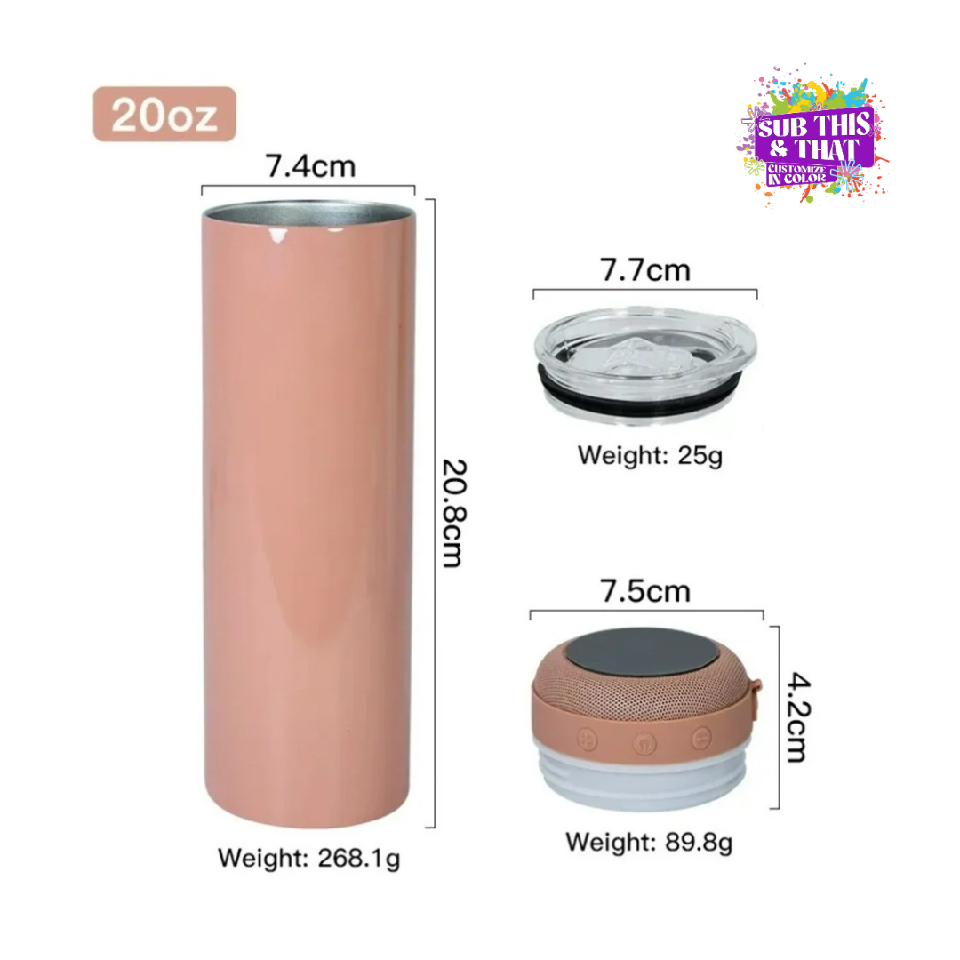 20oz Sublimation Pastel Bluetooth Music Speaker Tumbler