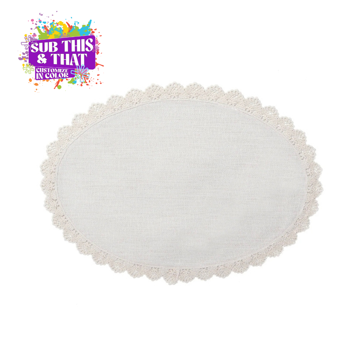 Sublimation Poly-Linen Placemat with Lace Trim (Oval)