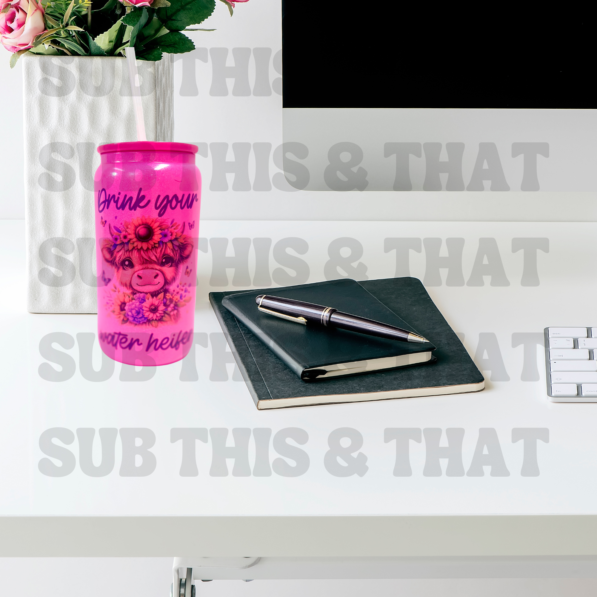 16oz Sublimation SHIMMER GLITTER Pastel Glass Tumbler With Colored Lid (Copy)